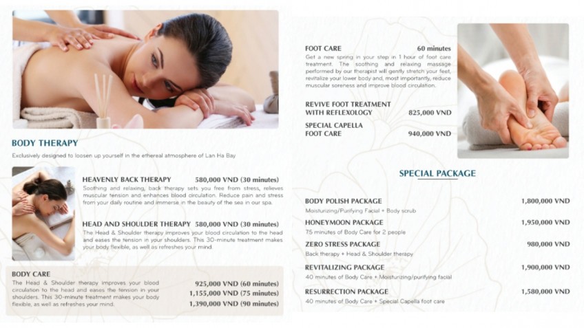 Capella Cruise: Spa Menu