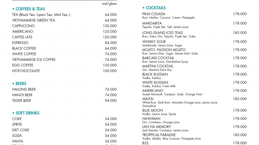 Amanda Cruise: Drink Menu